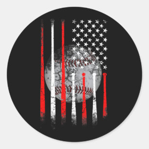 Baseball USA Flag American Flag Vintage Classic Round Sticker