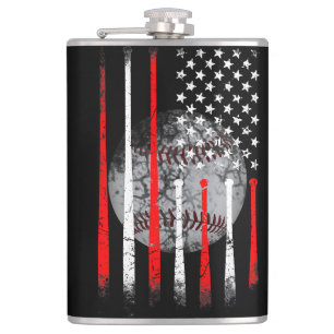 Baseball USA Flag American Flag Vintage Hip Flask