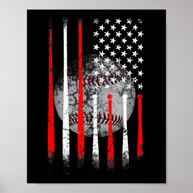 Baseball USA Flag American Flag Vintage Poster (Front)