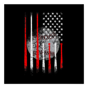 Baseball USA Flag American Flag Vintage Poster