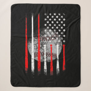 Baseball USA Flag American Flag Vintage Sherpa Blanket