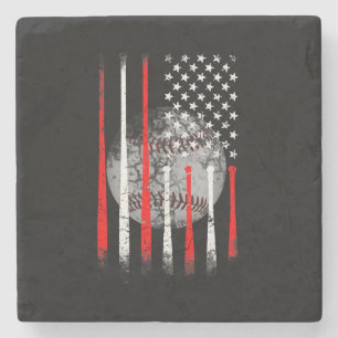 Baseball USA Flag American Flag Vintage Stone Coaster