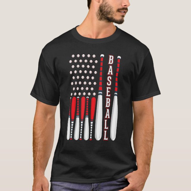 Baseball USA Flag Patriotic American Baseball 4th  T-Shirt (Front)