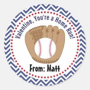  Baseball Valentines School Personalized Name  Classic Round Sticker