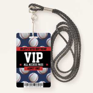 Baseball VIP Birthday Party Guest Pass ID Badge