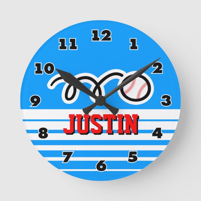 Baseball wall clock with name for sporty boys (Front)