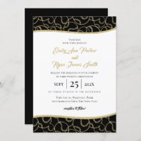 Baseball Wedding Gold and Black Invitation