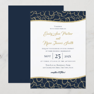 Baseball Wedding Gold and Blue Invitation