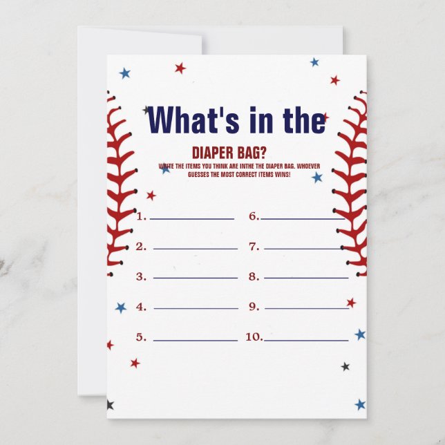 Baseball what in the bag Baby shower game Card (Front)