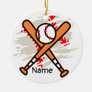 Baseball with ball and Bat Merry Christmas for kid Ceramic Ornament