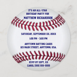 Baseball With Blue Pinstripe Back Invitation