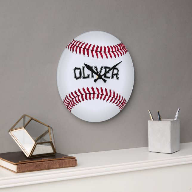 Baseball with Custom Name Large Clock (Office)