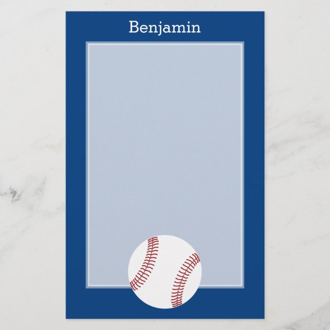 Baseball with Custom Name - Royal Blue Stationery (Front)