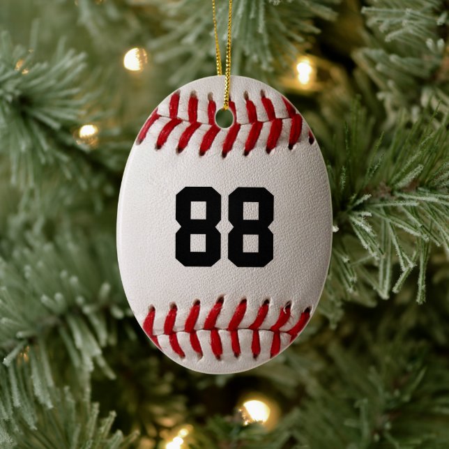 Baseball with Customisable Number Ceramic Ornament (Tree)