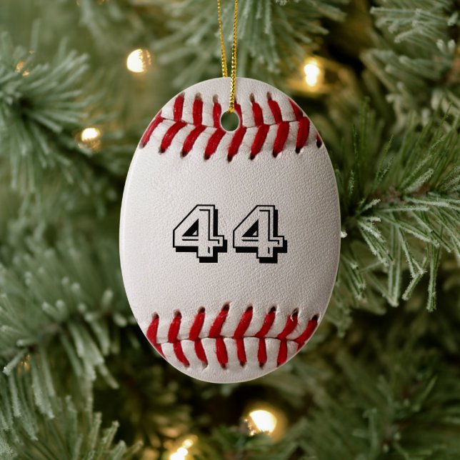 Baseball with Customisable Number Ceramic Ornament (Tree)
