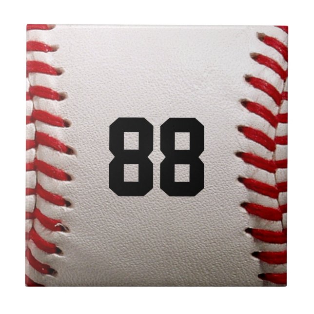 Baseball with Customisable Number Ceramic Tile (Front)