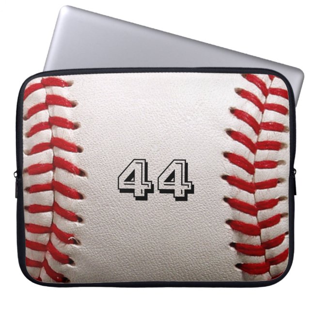 Baseball with customisable number laptop sleeve (Front)