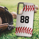 Baseball with Customisable Number Samsung Galaxy Case<br><div class="desc">A macro photograph of a brand new Baseball with red stitching. Perfect gift for the baseball or softball sports fan.</div>