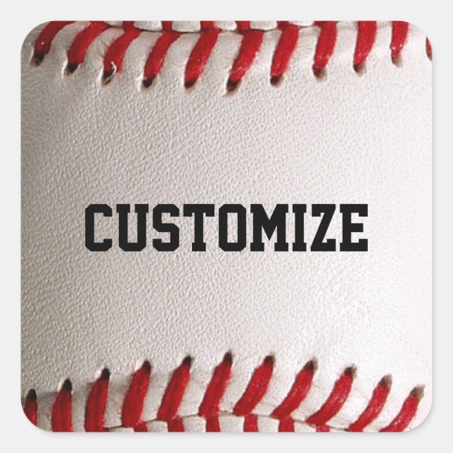 Baseball with Customisable Text Square Sticker (Front)