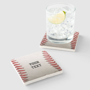 Baseball with Customisable Text Stone Coaster