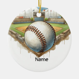 Baseball with Name on the ball for player Ceramic Ornament