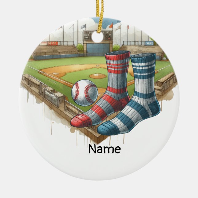 Baseball with Name on the ball for player Ceramic Ornament (Front)