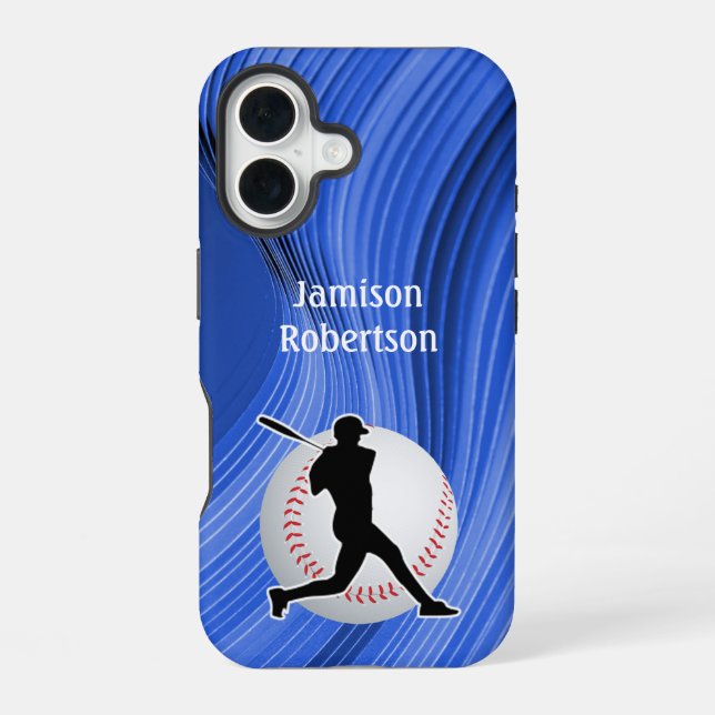 Baseball with Player and Ball personalise iPhone 16 Case (Back)