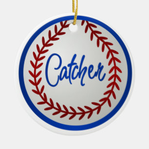 Baseball With Red Stitches and Catcher Ceramic Tree Decoration