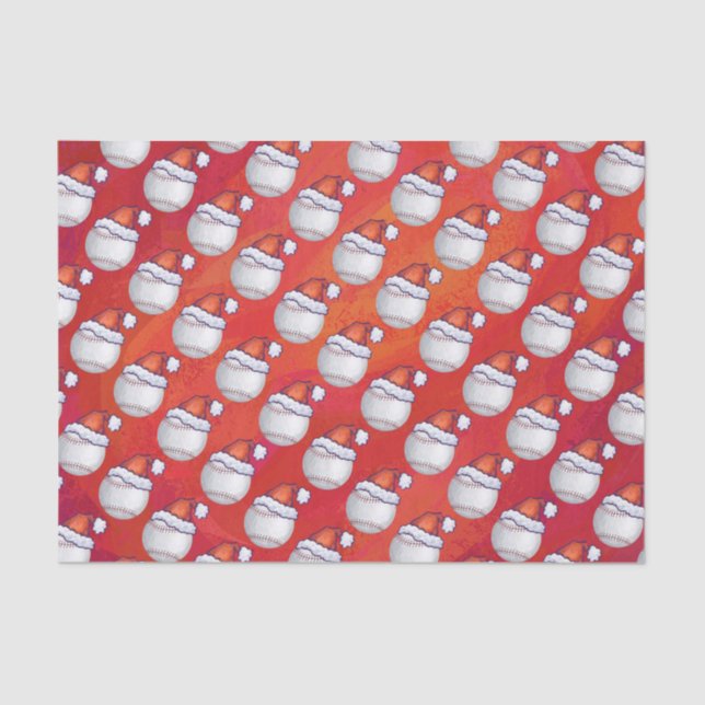 Baseball with Santa Hat on Red Tissue Paper (Front)