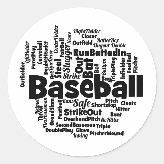 Baseball Word Cloud Classic Round Sticker (Front)