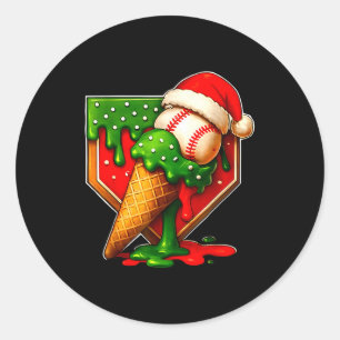 Baseball Xmas Christmas Baseball Ice Cream Drip Bo Classic Round Sticker