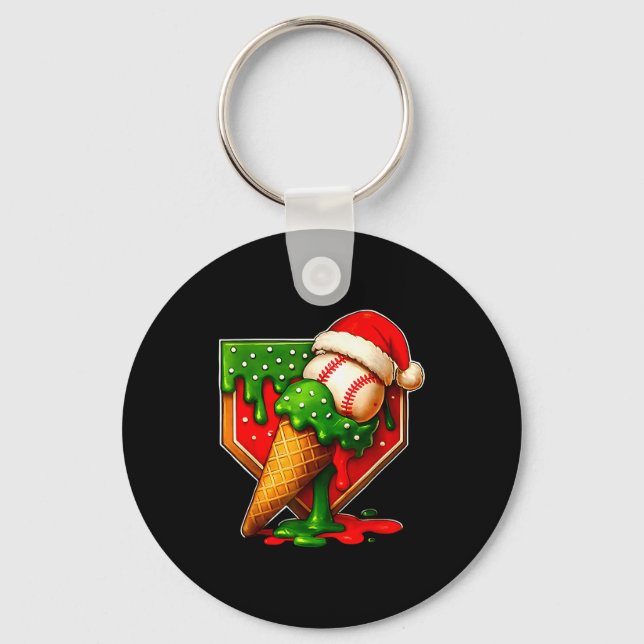 Baseball Xmas Christmas Baseball Ice Cream Drip Bo Key Ring (Front)