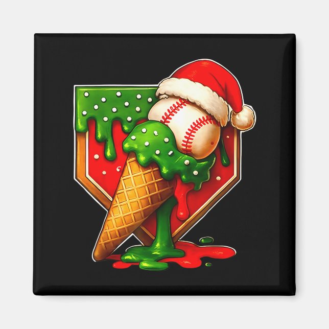 Baseball Xmas Christmas Baseball Ice Cream Drip Bo Magnet (Front)