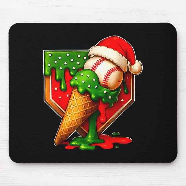 Baseball Xmas Christmas Baseball Ice Cream Drip Bo Mouse Pad (Front)
