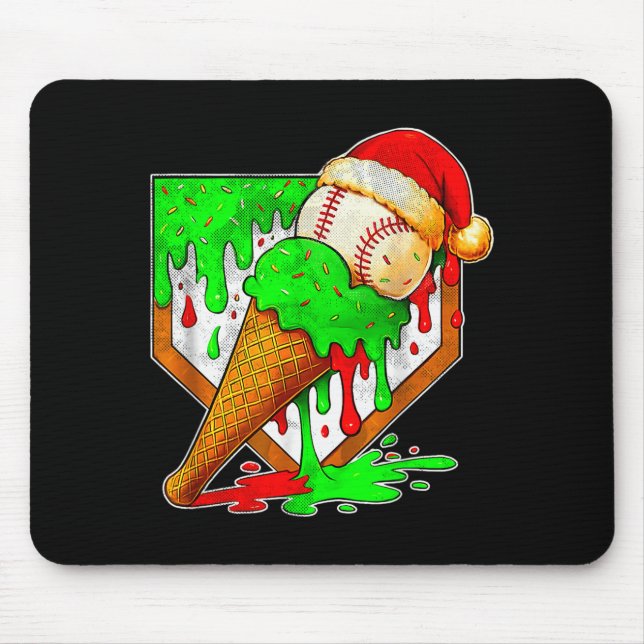 Baseball Xmas Christmas Baseball Ice Cream Drip Bo Mouse Pad (Front)