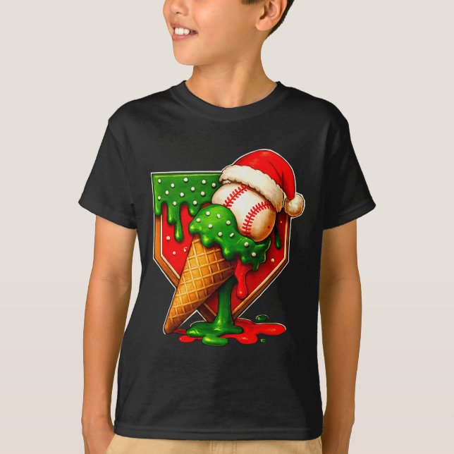 Baseball Xmas Christmas Baseball Ice Cream Drip Bo T-Shirt (Front)