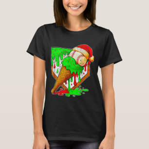 Baseball Xmas Christmas Baseball Ice Cream Drip Bo T-Shirt