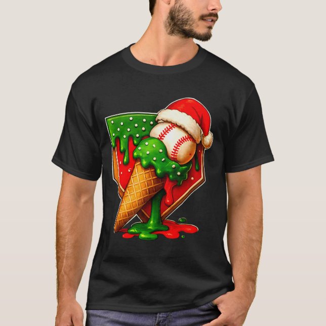 Baseball Xmas Christmas Baseball Ice Cream Drip Bo T-Shirt (Front)
