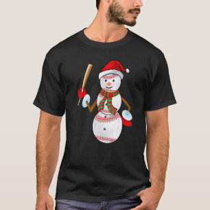 Baseball Xmas Santa Snowman Baseball Christmas T-Shirt