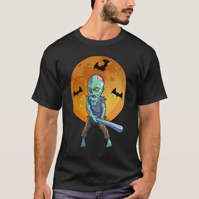 Baseball Zombie Halloween Men Boys Baseball Hallow T-Shirt (Front)