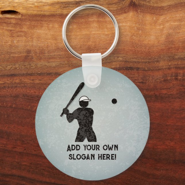 Baseballer - Action Pose - your text on both sides Key Ring (Front)