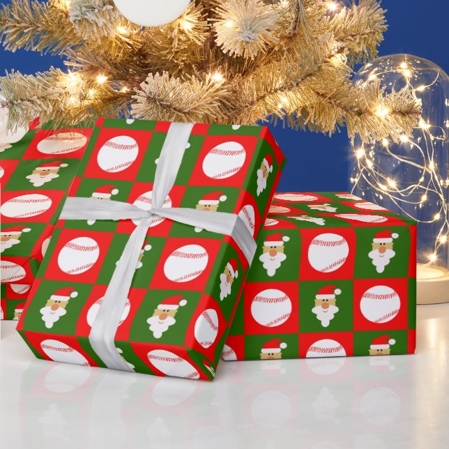 Baseballs and Santa Baseball Player Christmas Wrapping Paper (Holidays)
