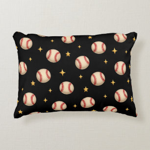 Baseballs Black Night Stars Decorative Cushion