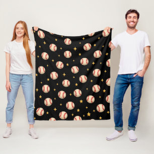 Baseballs Black Night Stars Fleece Blanket