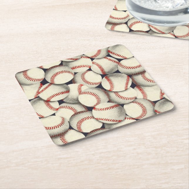 Baseballs En Masse Square Paper Coaster (Angled)