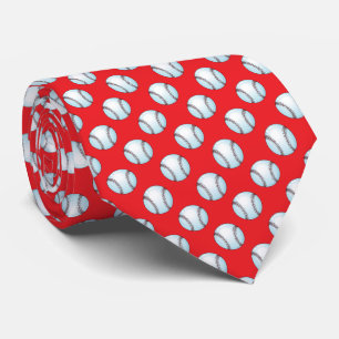 Baseballs on Team Color Red Tie