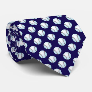 Baseballs on Team Colour Navy Blue Tie