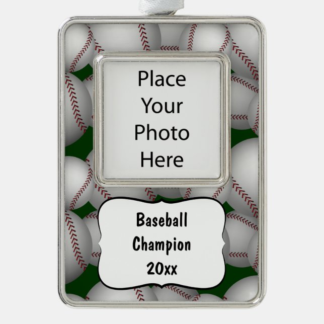 Baseballs Pattern Silver Plated Framed Ornament (Front)