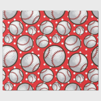 Baseballs red & white design wrapping paper