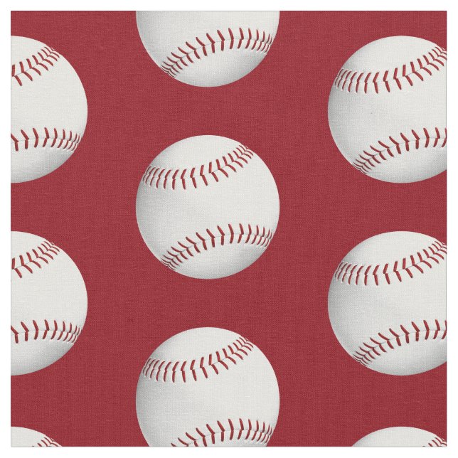 baseballs softballs pattern on red sports fabric (Close Up)